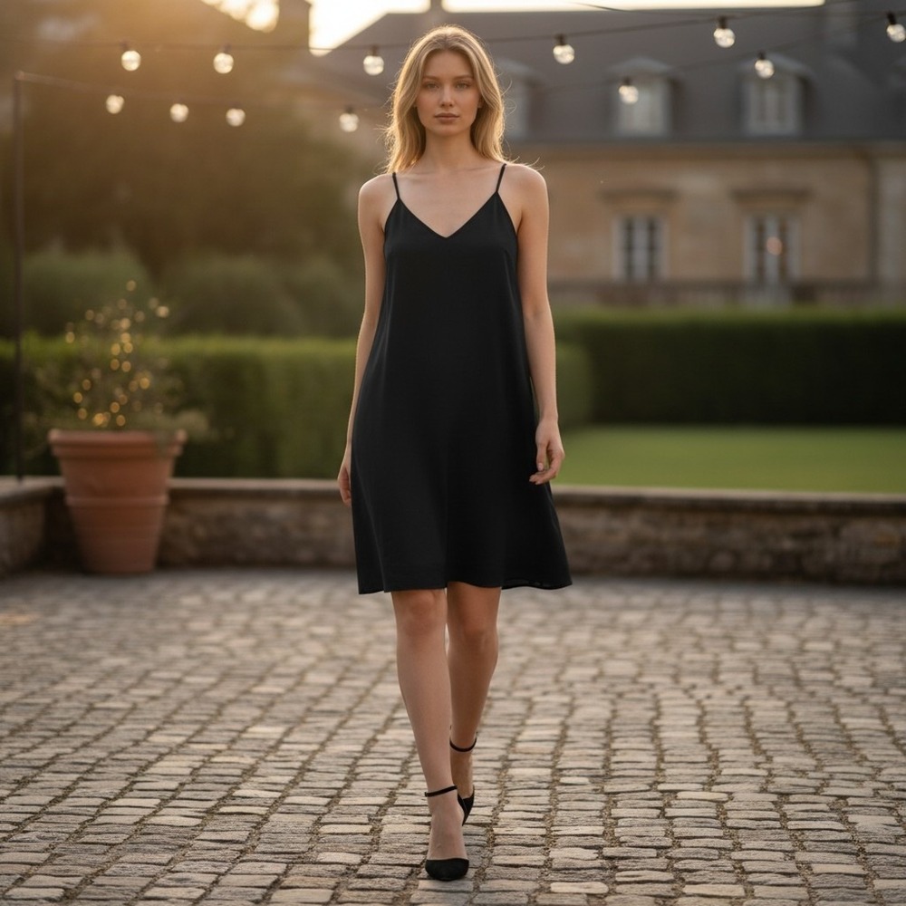 Sandro Paris Women's Black Viscose Slip Dress Size 40/8 Minimalist VNeck Staple